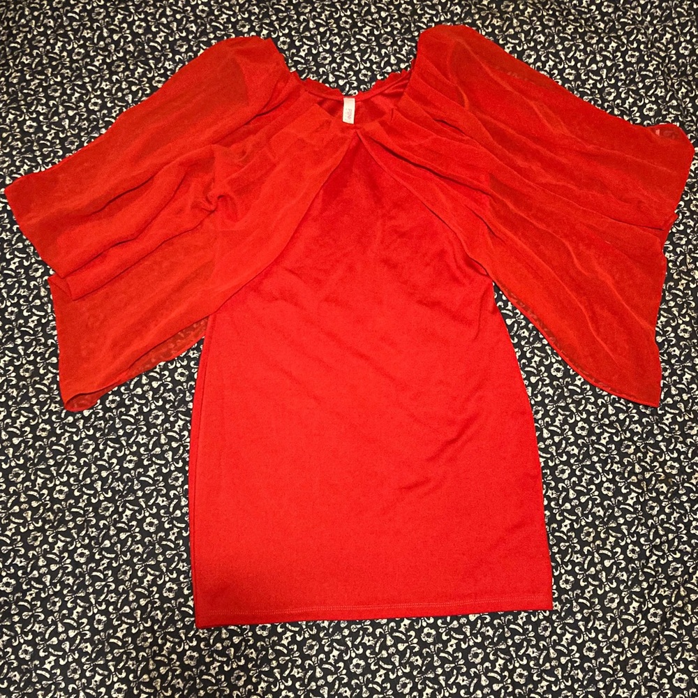 Womens Red Sleeveless Sheer Cape Maternity Mini Dress